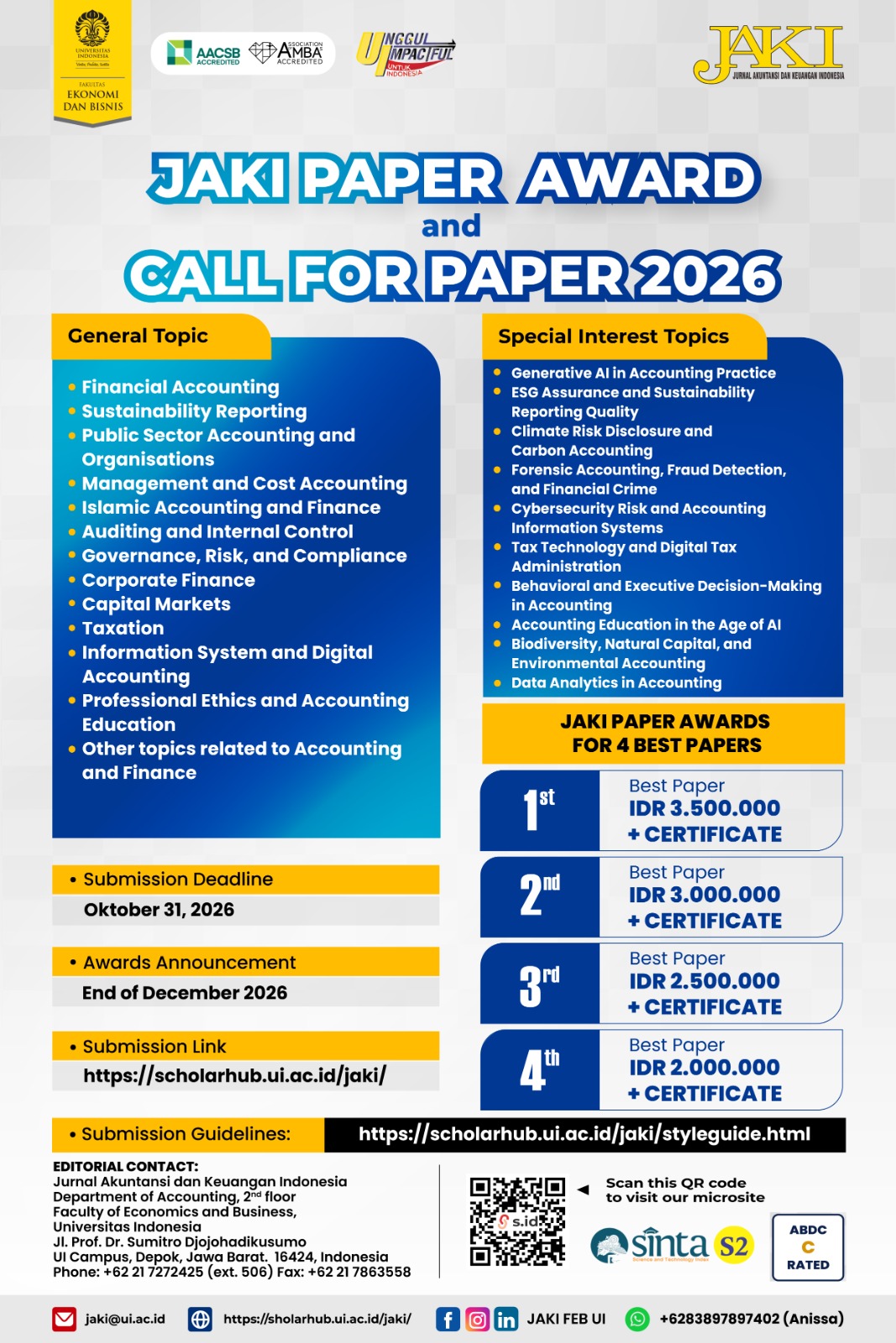 JAKI Paper Award and Call for Papers 2026
